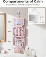 BAGSMART Travel Toiletry Bag for women, Portable Hanging Hook Makeup Bag Organizer, Waterproof Makeup Cosmetic Bag, for Full-Size Accessories, Toiletries, Camel - Image 3