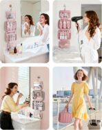 BAGSMART Travel Toiletry Bag for women, Portable Hanging Hook Makeup Bag Organizer, Waterproof Makeup Cosmetic Bag, for Full-Size Accessories, Toiletries, Camel - Image 8