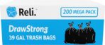 Reli. 39 Gallon Trash Bags Drawstring (200 Count Bulk) Large 39 Gallon Heavy Duty Drawstring Trash Bags - Black Garbage 39Gal Capacity, Lawn Leaf (39Gal) - Image 8