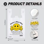 Thank You Plastic Bags with Handles 11.5 x 6.5 x 21″, 0.55 Mil HDPE T-Shirt Grocery Bags, Smiley Thumbs Up Design, Semi-Transparent White, 25 Count, Plastic Shopping Bags for Small Business - Image 3
