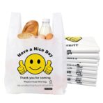 Thank You Plastic Bags with Handles 11.5 x 6.5 x 21″, 0.55 Mil HDPE T-Shirt Grocery Bags, Smiley Thumbs Up Design, Semi-Transparent White, 25 Count, Plastic Shopping Bags for Small Business - Image 4