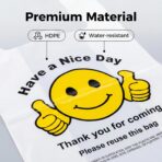 Thank You Plastic Bags with Handles 11.5 x 6.5 x 21″, 0.55 Mil HDPE T-Shirt Grocery Bags, Smiley Thumbs Up Design, Semi-Transparent White, 25 Count, Plastic Shopping Bags for Small Business - Image 8