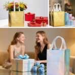 METAPRINT 15 Pcs Iridescent Glossy Gift Bags Medium Size, 8x4x10 Inch Holographic Reusable Gift Bags with Handles & Sturdy Base, Ideal for Birthday, Wedding - Image 7