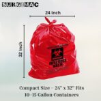 SurgiMac 10-15 Gallon Red Infectious Waste Bag - Heavy Duty 24x32 Inch - Biohazard Disposal Bag for Medical, Laboratory, and Industrial Use | Case of 500 - Image 3