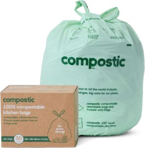 Compostic Home Compostable Trash Bags, 13 Gallon Tall Kitchen Rubbish Bags, Extra Strong & Quickly Breaks Down, 50 Count - Image 2