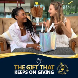 Nush Nush Iridescent Gift Bags Medium Size - Set of 12 Reusable Holographic Gift Bags with Handles - Goodie Bag for Birthdays, Bachelorette, Weddings, Holidays, Valentines, Events - 8"W x 4"D x 10"H - Image 3