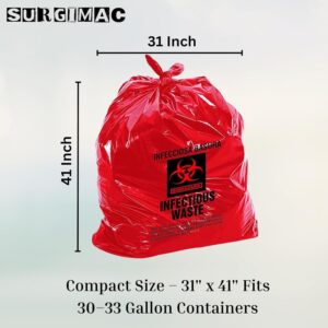SurgiMac 30-33 Gallon Red Infectious Waste Bag - Heavy Duty 31x41 Inch - Biohazard Disposal Bag for Medical, Laboratory, and Industrial Use | Case of 100 - Image 3