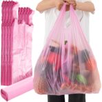 180 Pcs Jumbo Size T-shirt Bags Bulk 17" x 8" x 29" Large Plastic Shopping Trash Bags with Handles, 18 mm Thick for Business, Retail, Grocery, Take Out, Supermarket, Restaurant (Pink) - Image 2