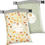 2 Pack Bread Bags for Homemade Bread, 17"×13" Reusable Bread Bag for Fresh Keeping with Lining & Zipper, Freezer Safe & BPA Free, Gift Giving (Green & Yellow) - Image 2