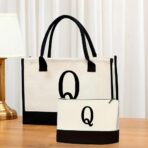 2-Piece Personalized Lettered Canvas Tote Bag Set – Large & Small Reusable Tote Bags with Initials, Vintage Gift for Women - Image 2