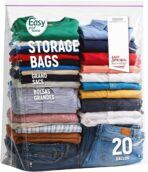 20 Gallon Jumbo Zipper Lock Storage Bags With Zip Top,24" x 28.5"+7",Reusable XXL Size Plastic Bag with Bottom for Food,Clothing,Travel,Moving,BPA-Free,3-Mil Thick - Image 2