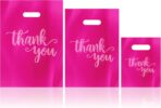 200Pack Thank You Shopping Bags for Business Small Craft Shows, Merchandise Bag Iclude 13.8x9.8 In, 11.8x7.9 In, 7.9x5.9 In Plastic Bulk Store Bags with Handle, Retail bags, Plastic Boutique Bag for Small Business (Hot Pink) - Image 2