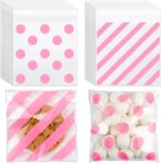 200pcs Cellophane Bags 5.5x5.5 Self Sealing Cookie Bags for Packaging Treat Gift Giving Packaging Valentines Birthday Party Favor Candy Goodie Homemade Bakery Pink - Image 2