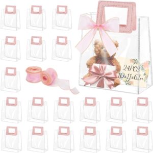 24 Pcs Clear Gift Bags with Handles, Transparent PVC Gift Bag with Ribbon, Reusable Plastic Shopping Bags, Heavy Duty Gift Wrap Bags for Bridal Party Baby Shower Wedding Birthday (10x11x6In-Large) - Image 2
