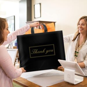 50 Pcs Black Thank You Bags for Small Business, Boutique Bag with Handle, Plastic Shopping Merchandise Return Gift Supplies 15x12 Inch - Image 2