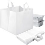 50 Pcs Half Tray Catering Bags Take out Bags Bulk Catering Bag with Cardboard Bottom and Soft Loop Handles for Restaurant, Retail, Business - Image 2