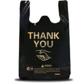 50 pcs Thank You Plastic Grocery Bag Reusable T Shirt Bags for Store Shopping Disposable To Go Food Bag Bulk 12"x19" - Black - Image 2