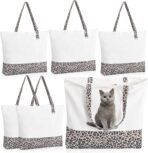 6 Pack Canvas Tote Bags with Zipper, Blank Reusable Grocery Bags, Widened Washable Bag with Inner Pocket, Shopping Travel Large Tote for DIY Heat Transfer, Christmas Craft Gift (Leopard Print) - Image 2