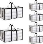 6 Pack-Extra Large Heavy Duty Moving Bags - Waterproof Storage Totes with Handles & Zippers, Foldable for College Dorm, Storage (Clear) - Image 2