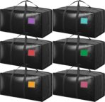 6 Pack Extra Large Heavy Duty Moving Bags with Reinforced Zipper & Wide Handles, Moisture-Resistant Storage Bins Packing Cubes for Clothes, College Dorm, Travel, and Home Organization, Black - Image 2