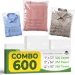 600 Count Combo Pack Clear Poly Bags (9x12, 11x14, 12x15) with Suffocation Warning – Self-Seal Adhesive, Transparent Storage & Shipping Bags for Apparel, E-Commerce & Retail - Image 2