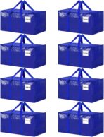 8 Pack Extra Large Heavy Duty Moving Bags, Blue Storage Bins with Lids, Reinforced Handles & Heavy-Duty Zippers Moving Boxes Storage Bags Totes for Clothes Packing, Dorms, College Supplies, Blue - Image 2