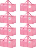 8 Pack Extra Large Heavy Duty Moving Bags, Pink Storage Bins with Lids, Reinforced Handles & Heavy-Duty Zippers Moving Boxes Storage Bags Totes for Clothes Packing, Dorms, College Supplies, Pink - Image 2