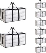8 Pack-Extra Large Heavy Duty Moving Bags - Waterproof Storage Totes with Handles & Zippers, Foldable for College Dorm, Storage (Clear) - Image 2