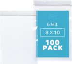 8" X 10" Reclosable Zip Bags, 6 Mil Extra Heavy-Duty - Pack Of 100, 1/2 Gallon, Clear Plastic Zipper Lock Bags, Resealable Poly Baggies For Clothing, Tools, Sharp Objects, Packaging & - Image 2