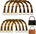 8PCS U-Shaped Imitation Bamboo Bag Handles with Gold Buckle Replacement Resin Handbag Handles for Clutch Purse DIY Straw Woven Rattan Tote Bag Making Decorations 2 Sizes (Brown) - Image 2