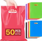 ANZNKU 50 PCS Multicolor Party Favor Bags 8"x11", Goodie Bag for Candy Jewelry Thank You Treat Craft Easter Eggs, Plastic Gift Bags with Handles for Birthday, Wedding, School Events & Small Business - Image 2