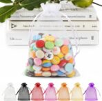 ANZNKU 50 Pack White Organza Bags 5 x 7 in, Small Mesh Gift Bags Bulk Drawstring for Wedding Favors, Gift Wrap Bag for Candy Jewelry Soap Makeup, Cute Goodie Bag Sachet for Party Favor & Easter Gifts - Image 2