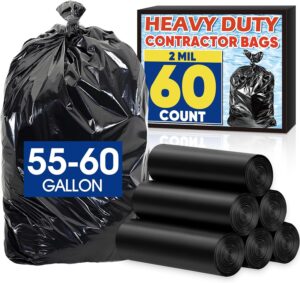 AROIC 55-60 Gallon Contractor Garbage Bags, 60 Count 2 Mil Heavy Duty Large Trash Bags - Sturdy & Tear Resistant Black Trash Bag for Outdoor Commercial, Industrial, Lawn and Leaf Bags - Image 2
