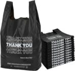 ASSUREPAK Easy Open - 100 Bags - Black Printed HDPE T-Shirt Bags - 1/6 BBL 11.5"X6"X21" - 13 microns - Black - Thank You Shopping Bags for Retail, Takeout, Restaurant Supplies – 208015STY-EO - Image 2