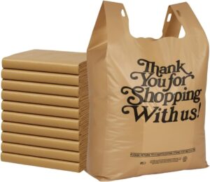 ASSUREPAK Easy Open Heavy Duty 'Thank You' Italic Print T-Shirt Plastic Bag for Retail, Groceries, Merchandise, Convenience Store, Restaurant - 11.5"x6.5"x21.5-100 Bags - 18 microns - Beige - Image 2