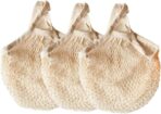 Ahyuan Reusable Cotton Mesh Grocery Bags Cotton String Bag Net Shopping Mesh Bags Pack of 3 (Beige) - Image 2