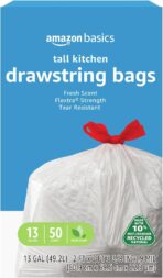 Amazon Basics 13 Gallon Tall Kitchen Drawstring Trash Bags, Flextra Strength, Clean Fresh Scent, Tear Resistant, 10% Post-Consumer Recycled Content, 50 Count - Image 2