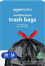 Amazon Basics 30 Gallon Multipurpose Drawstring Trash Bags, 20% Post Consumer Recycled, Black with Red Drawstring, 50 Count - Image 2