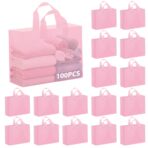 Amylove 100 Pcs Shopping Bags Bulk Large Plastic Gift Bags with Handles Pink Retail Bag Frosted Tote Bag for Small Business Boutique Wedding Holiday Gift Packaging 16"x 12"x 6" - Image 2