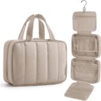 BAGSMART Travel Toiletry Bag for women, Portable Hanging Hook Makeup Bag Organizer, Waterproof Makeup Cosmetic Bag, for Full-Size Accessories, Toiletries, Camel - Image 2