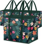 BALEINE 3Pk Reusable Grocery Bags, Foldable Shopping Bags for Groceries with Reinforced Bottom & Handles (Blossom Season) - Image 2
