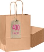 Bakepacker 400-Pack Medium Size Gift Paper Bags with Handles Bulk 10.6"x8.3"x4.3" Brown Party Kraft Shopping Bags - Image 2
