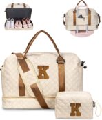 Birthday Gift-Initial Duffle Bag with Shoe Compartment, Personalized Weekender Bag, Monogram Overnight Bag for Women with Trolley Sleeve & Wet Pocket, Travel Bag with Makeup Bag (Letter K) - Image 2
