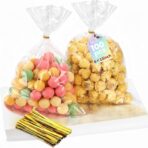 Bonison 100 Pcs Cellophane Treat Bags - 6x10 Inch Clear Cookie Flat Bags Plastic Candy Goodie Bag With Twist Ties, No Gusset for Cookies, Candy, Snacks, Party Favors - Image 2