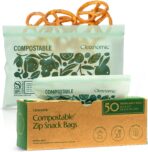 Cleanomic Compostable* Snack Size Food Storage Bags (50 Eco Zip) Freezer and Leak Proof, Also Available Gallon, Quart and Sandwich Size Bags - Image 2