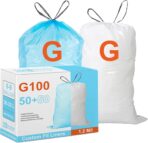 Code G 100 Count Compatible with simpIehuman Code G 8-9 Gallon 1.2 Mil THICK Heavy Duty Plastic Trash Bags with Reinforced Drawstring Leak-Proof Tear Resistant White 50 & Blue 50 GRAND SAVE! - Image 2