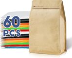 Coffee Bags with Valve(60pcs,8 oz,1/2 lb) Vented Coffee Beans Packaging Bags High Barrier Aluminumed Foil Flat Bottom Heat Sealed Side Zipper Resealable Storage Bag for Home or Business（Kraft Paper） - Image 2