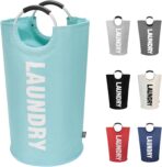 DOKEHOM 90L Large Laundry Basket, Collapsible Laundry Bag, Freestanding Tall Clothes Hamper, Foldable Washing Bin (Light Blue) - Image 2