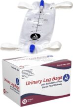 Dynarex Urinary Leg Bag, for Use with Catheter, has a Non-Drip Closure & Anti-Reflux Valve, 600 ml/20 oz Capacity, Medium, White, 1 Box of 12 Leg Bags - Image 2