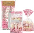 EKAPACKAGING 50Pcs 4x9.5 Inches Heart Pattern Side Gusseted Treat Bags with Ties, Clear Pink Cellophane Bags for Cookies & Pretzel Rods, Valentine's Day Goodie Bags for Small Gifts - Image 2